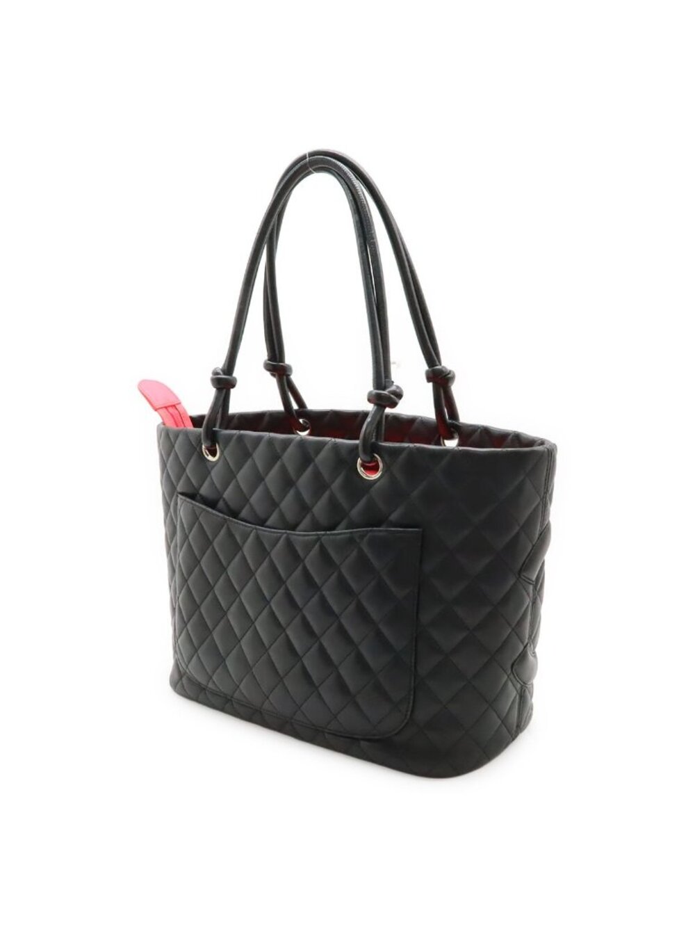Chanel Cambon Line CC Logo Large Tote Shoulder Bag Soft Calf Black Pink Silver - Picture 2 of 9